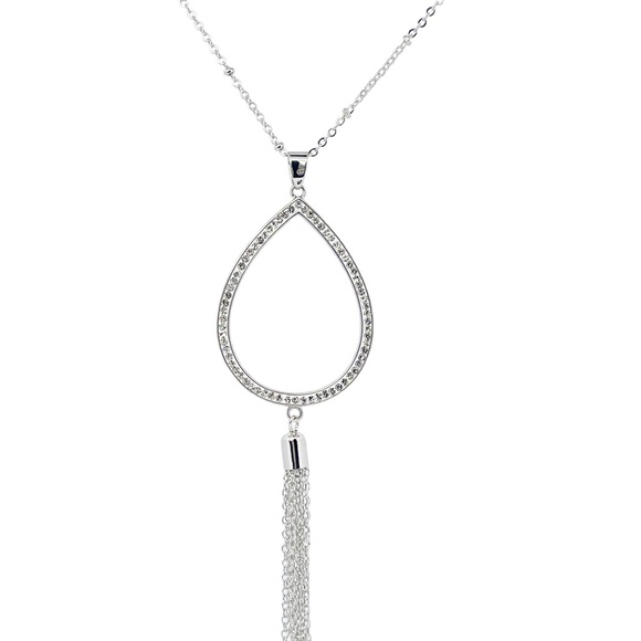 Tear Drop Pendant Necklace with Tassel Extra Long Chain Necklace - Picture 2 of 6